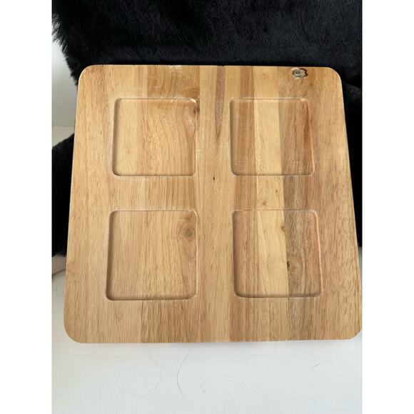 Square Bamboo Serving Board & 4 colored ceramic square dishes, ramakins, 5 pc - Picture 8 of 10